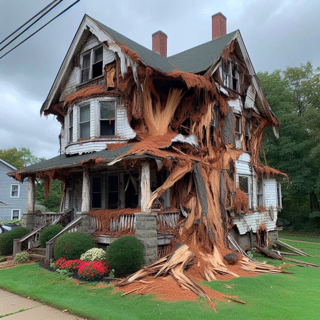 Damaged tree on an Phoenix home showing signs of disease and decay